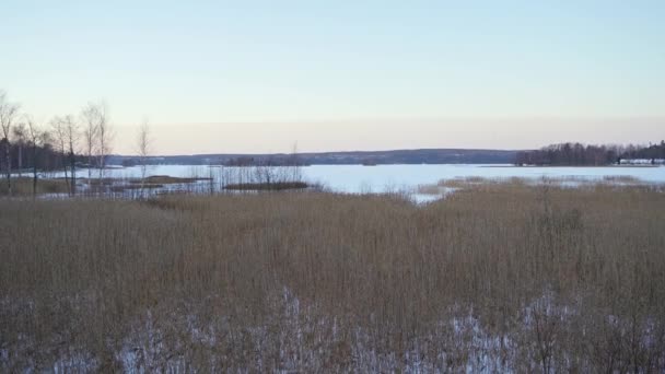Zdjęcie Panoramiczne Fińskiego Krajobrazu Jeziora Zimie Kilpiistenpohja Lahti Finlandia — Wideo stockowe