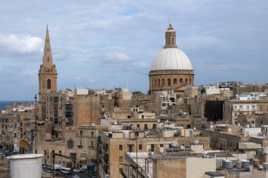 Valletta Skyline 'ın St. Pauls Katedrali manzarası. Malta. Valletta, Malta. 10 Ocak 2019.