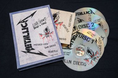 Metallica - Live Shit Binge & Purge DVD on dark surface. Lahti, Finland. December 30, 2023.