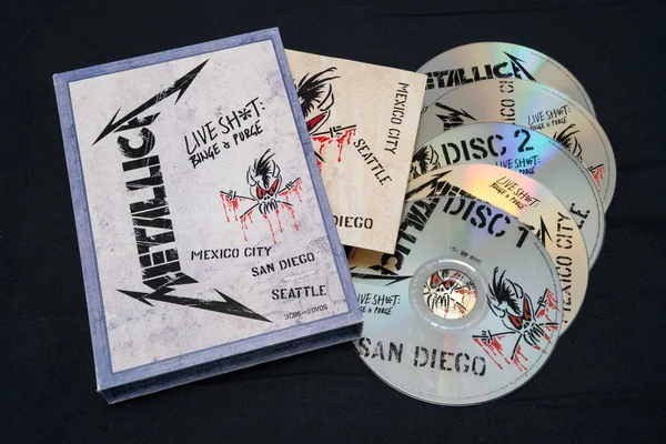 Metallica - Live Shit Binge & Purge DVD on dark surface. Lahti, Finland. December 30, 2023.