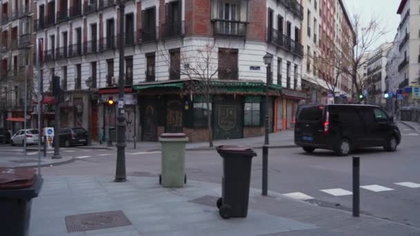 Madrid Spagna Febbraio 2024 Angolo Strada Nel Distretto Malasana Mattina — Video Stock