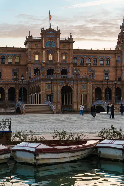 stock image Seville, Spain. February 5, 2024 - Small boats in the foreground at plaza de espana.