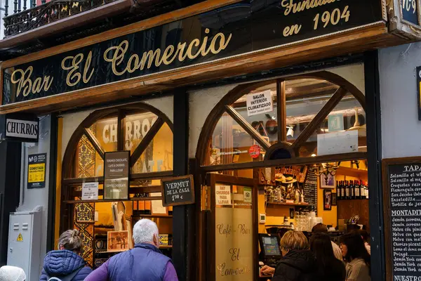 stock image Seville, Spain. February 7, 2024 - Bar el comercio, a traditional Spanish tapas bar in seville