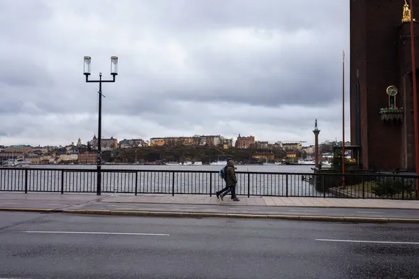 stock image Stockholm, Sweden. April 14, 2024 - Rainy day with a view of the city skyline from Stadshusbron bridge