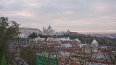 Madrid, İspanya. 12 Şubat 2024 - El Retiro Parkı, kamera yukarı eğildi
