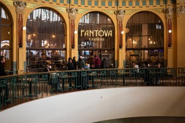 Prague, Czech Republic. October 5, 2024 - Fantova kavrana coffee shop inside central train station clipart