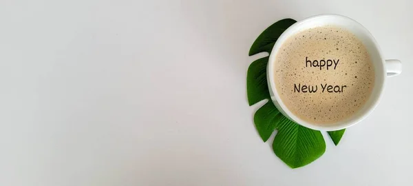 Boldog 2023 Boldog Évet Kávéscsészében Kezdődik Egy Fehér Csésze Kávé — Stock Fotó