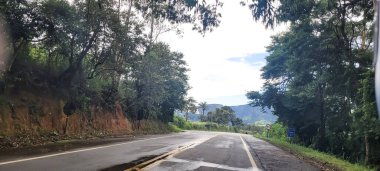 Etrafı ormanlarla çevrili güzel bir yol, Brezilya 'nın iç kısımlarında yollar...