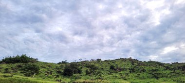 Brezilya 'nın iç kesimlerinde, orman ve evlerle çevrili dağların görüntüsü.