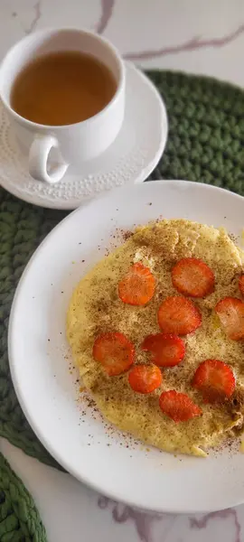 stock image breakfast with plate of pancakes and strawberries