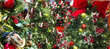 Süslü ve aydınlatılmış Noel ağacı, Mutlu Noeller 2023, Noel