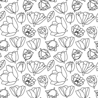 Devamlılığı Hattı Çiçekleri Kusursuz Desen. Özet Çiçek Doğal Geçmişinin Vektör İllüstrasyonu. Çiçek ve Çiçek Buketi Çizgisel Doku.