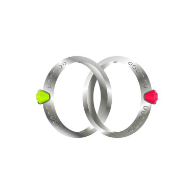 Gemstone 'lu iki gümüş yüzük. Mücevher Aksesuarlarının Vektör İllüstrasyonu. Mücevher Dükkanı.