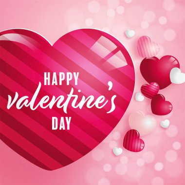Arkaplanda kırmızı ve pembe kalpler olan Sevgililer Günü posteri