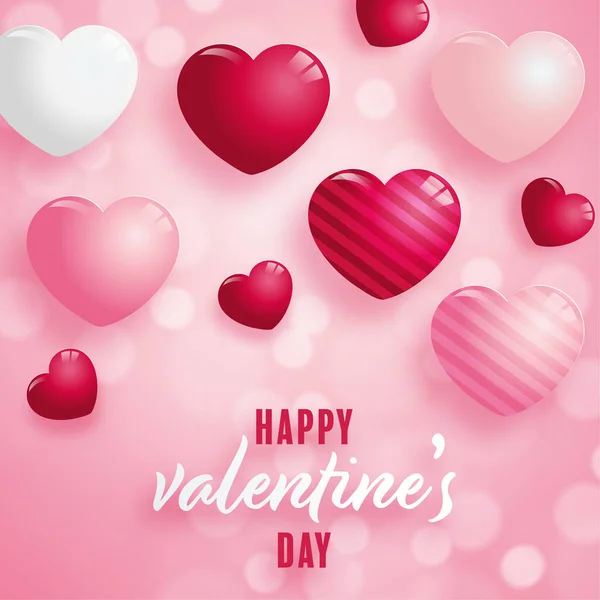 Cartel Del Día San Valentín Con Corazones Rojos Rosados Sobre — Archivo Imágenes Vectoriales