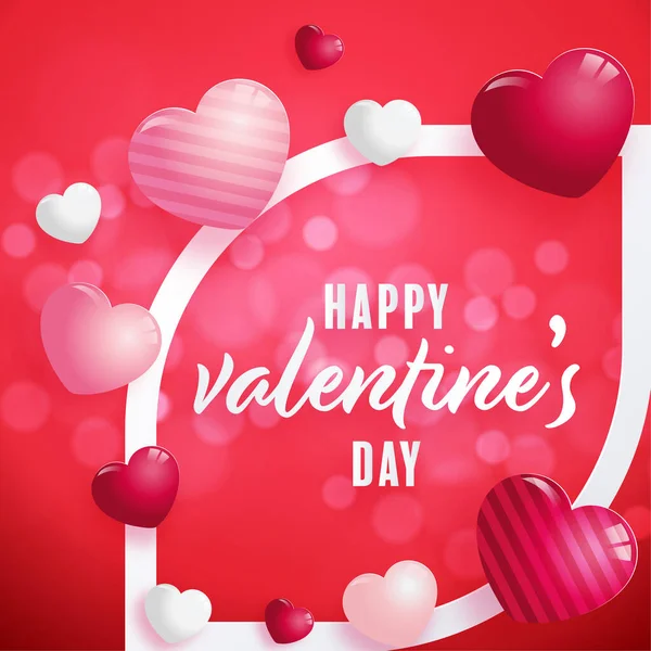 Cartaz Dia Dos Namorados Com Corações Vermelhos Rosa Fundo —  Vetores de Stock