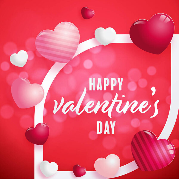 Valentines day poster with red and pink hearts on background