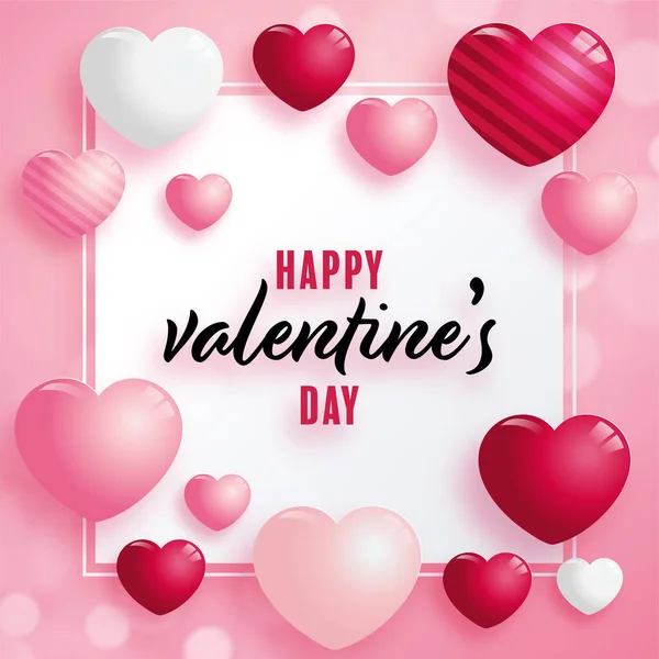 Плакат Дня Святого Валентина Красными Розовыми Сердцами Заднем Плане — стоковый вектор