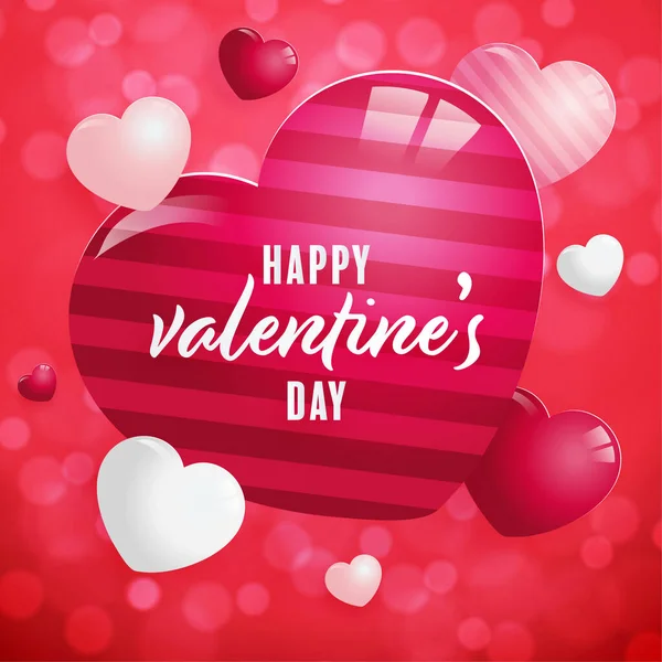Cartel Del Día San Valentín Con Corazones Rojos Rosados Sobre — Vector de stock