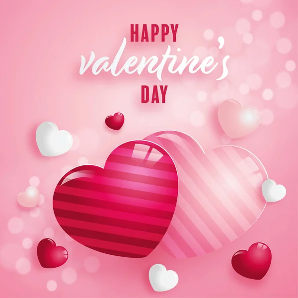 Valentinstag Poster Mit Roten Und Rosa Herzen Auf Dem Hintergrund — Stockvektor