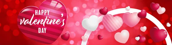 Cartel Del Día San Valentín Con Corazones Rojos Rosados Sobre — Vector de stock