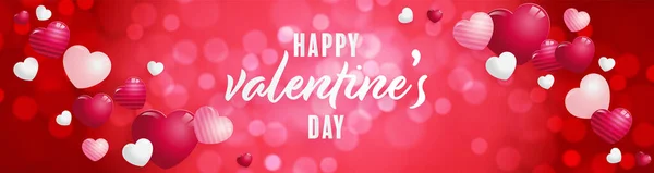 Valentijnsdag Poster Met Rode Roze Harten Achtergrond — Stockvector
