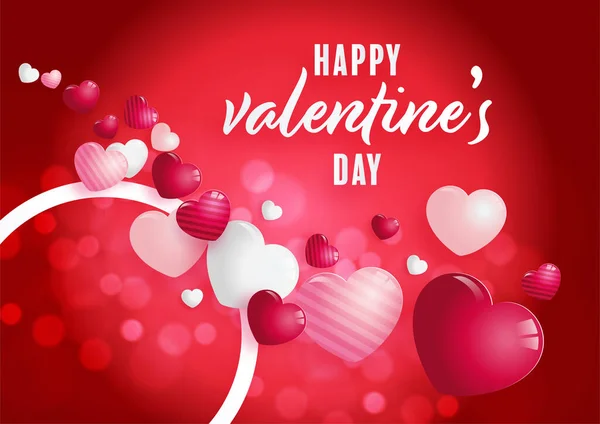 Cartaz Dia Dos Namorados Com Corações Vermelhos Rosa Fundo — Vetor de Stock