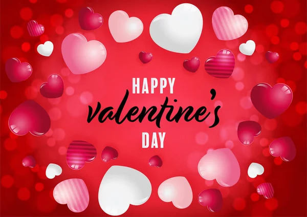 День Святого Валентина Плакат Червоними Рожевими Серцями Фоні — стоковий вектор