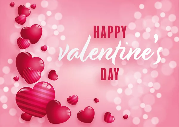 Valentijnsdag Poster Met Rode Roze Harten Achtergrond — Stockvector