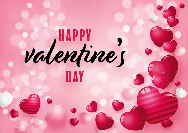 Плакат Дня Святого Валентина Красными Розовыми Сердцами Заднем Плане — стоковый вектор
