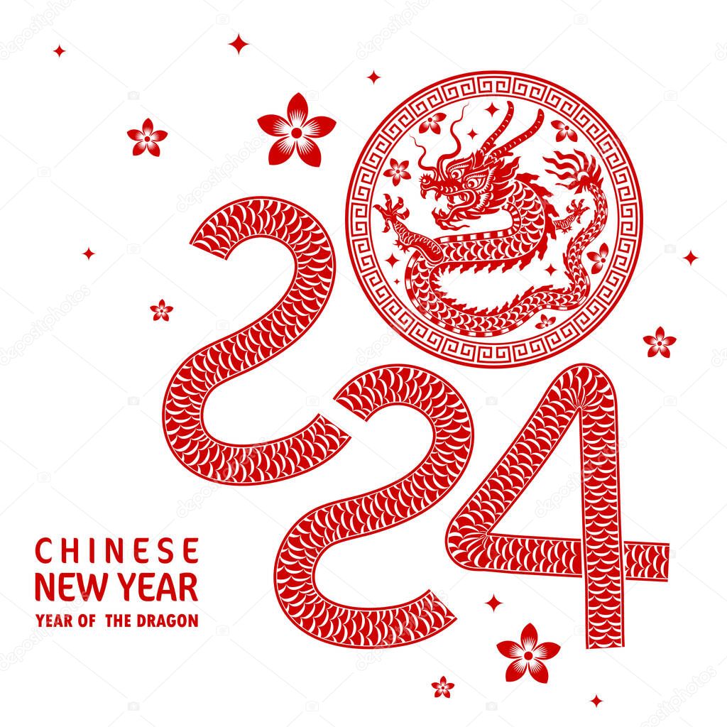 Feliz año nuevo chino 2024 año del zodíaco de dragón chino con fondo de
