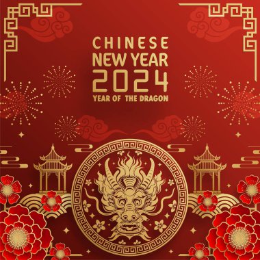 Mutlu Çin Yeni Yılı 2024 Çin Ejderhası Zodyak 'ının renkli bir geçmişi var. Çevirisi: Mutlu yıllar, Çin ejderhası. )