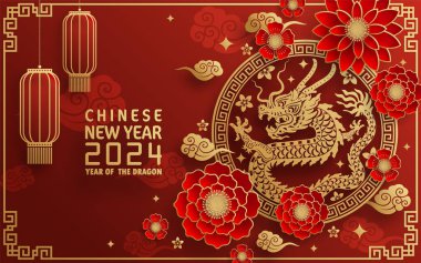 Mutlu Çin Yeni Yılı 2024 Çin Ejderhası Zodyak 'ının renkli bir geçmişi var. Çevirisi: Mutlu yıllar, Çin ejderhası. )