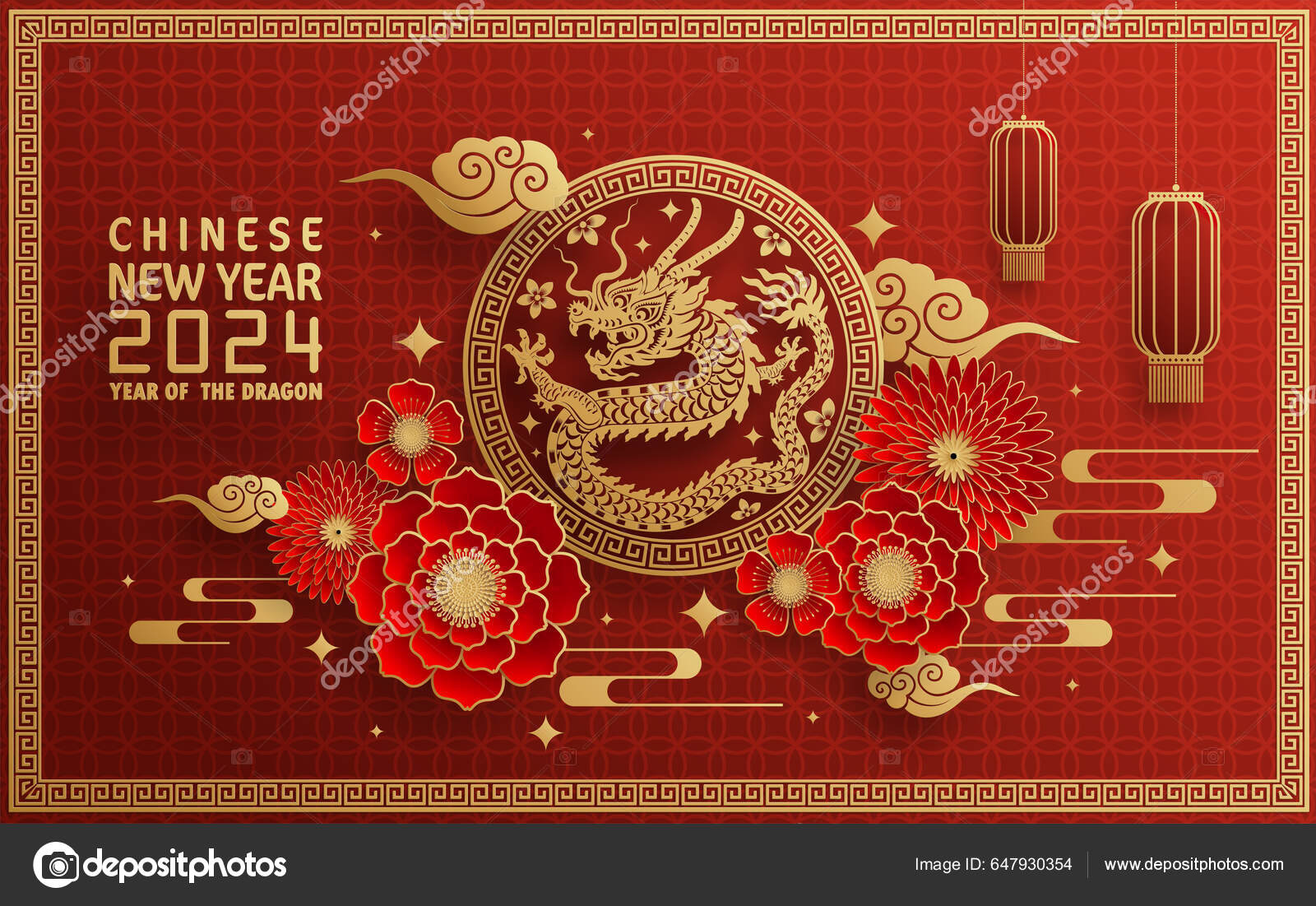 Happy Chinese New Year 2024 Year Chinese Dragon Zodiac Color Stock