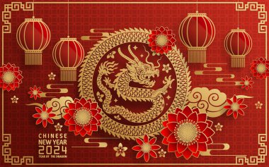 Mutlu Çin Yeni Yılı 2024 Çin Ejderhası Zodyak 'ının renkli bir geçmişi var. Çevirisi: Mutlu yıllar, Çin ejderhası. )