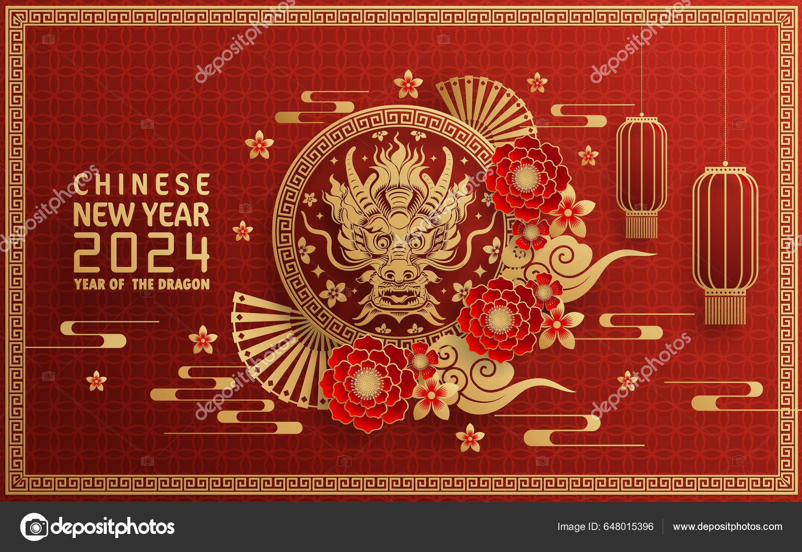 Happy Chinese New Year 2024 Year Chinese Dragon Zodiac Color Stock