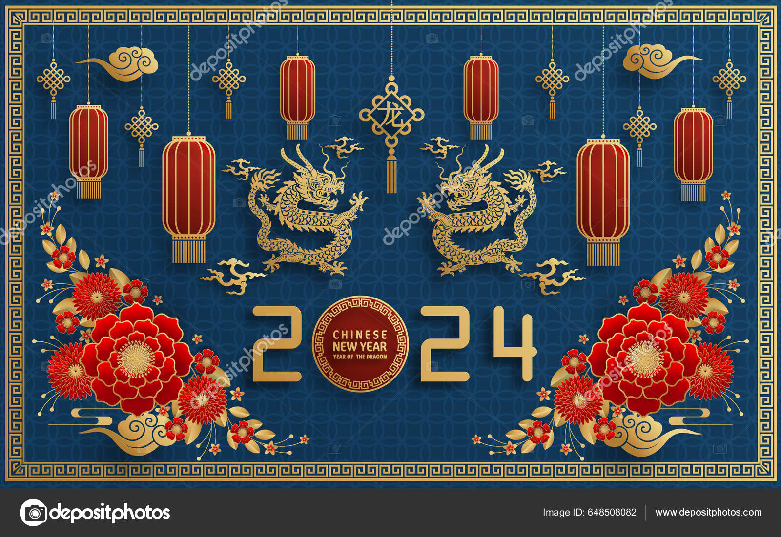 Happy Chinese New Year 2024 Year Chinese Dragon Zodiac Color Stock