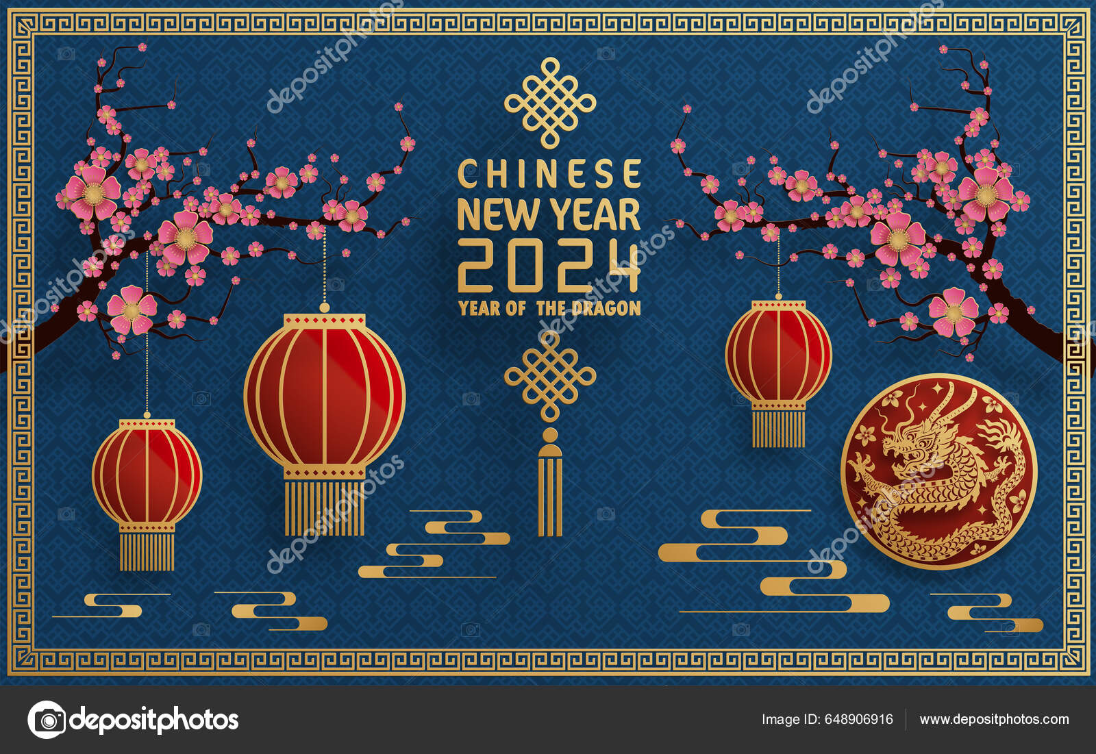Happy Chinese New Year 2024 Year Chinese Dragon Zodiac Color vetor(es