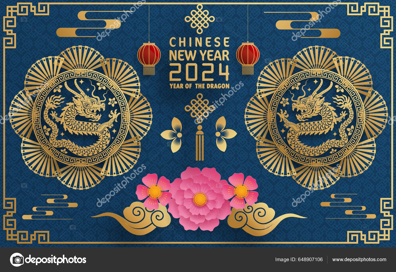 Happy Chinese New Year 2024 Year Chinese Dragon Zodiac Color Stock
