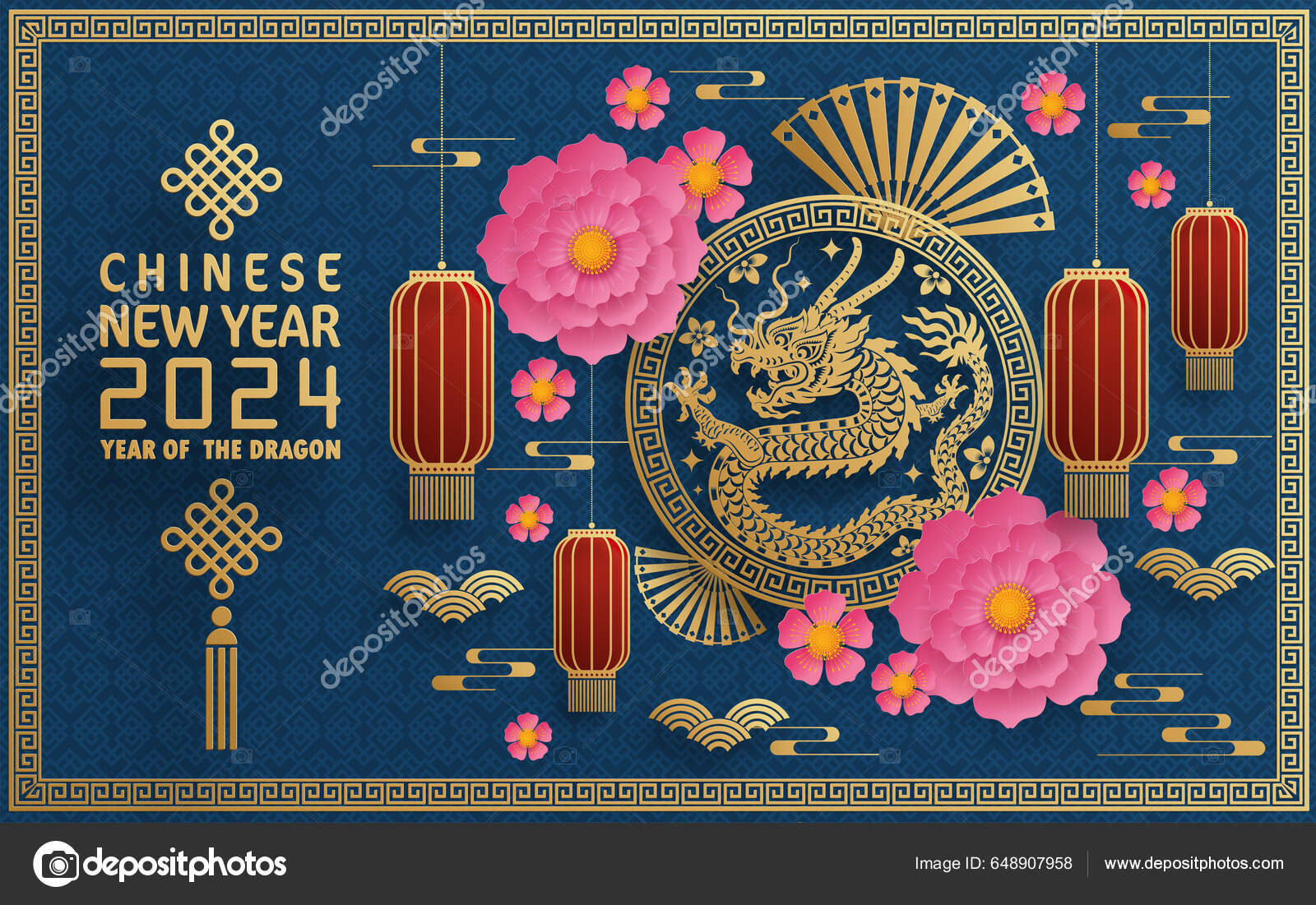 Happy Chinese New Year 2024 Year Chinese Dragon Zodiac Color Stock