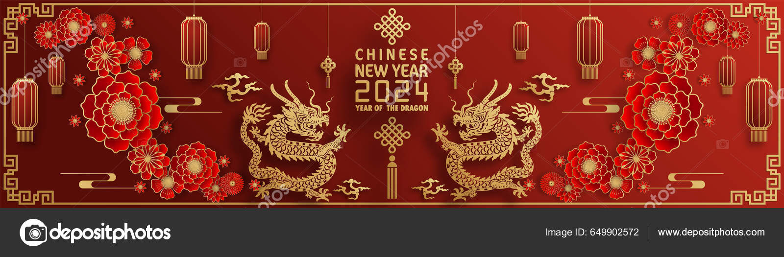 Happy Chinese New Year 2024 Year Chinese Dragon Zodiac Color Stock