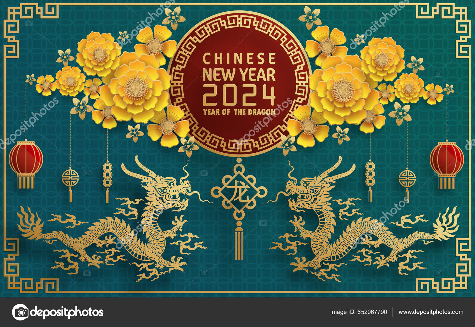 Happy Chinese New Year 2024 Year Chinese Dragon Zodiac Color Stock
