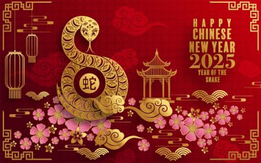 Mutlu Çin Yeni Yılı 2025 Yılları Yılanlı Arka plan, Çin yılan zodyak yılı, renkli arka plan. Çevirisi: Mutlu yıllar, Çin yılanı 2025 )