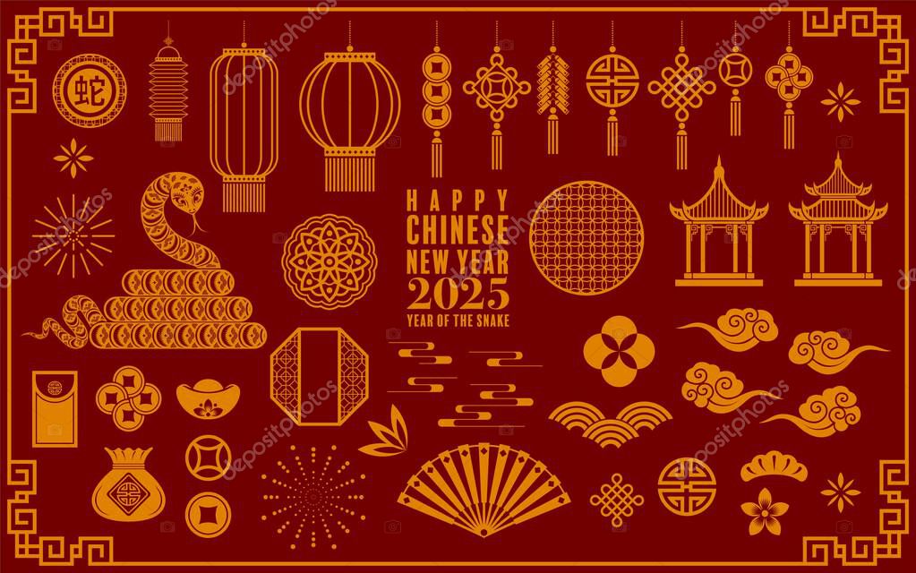 Happy chinese new year 2025 Background with snake, year of the chinese snake zodiac with on color Background. ( Translation : happy new year, chinese snake 2025 )
