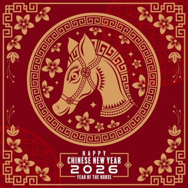 2026 yılının mutlu Çin yılbaşı arkaplanı, at zodyak yılı, renkli arka plan. Çevirisi: Mutlu yıllar, Çin atı 2026 )