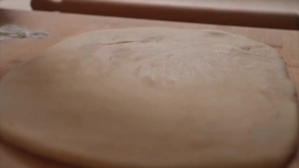 Women Hands Dusting Flour Dough Making Dough — Stock Video