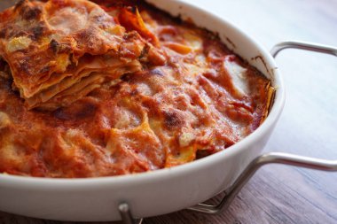 Italian home-style lasagna made with Bolognese sauce