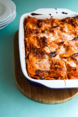 Italian home-style lasagna made with Bolognese sauce