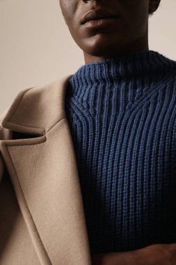 Cropped headshot of young man posing indoor. Vertical mock-up. High quality photo.