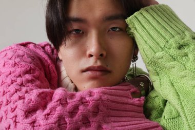 Mind set and mental attitude. Close-up of young Asian man posing indoor. High quality photo.